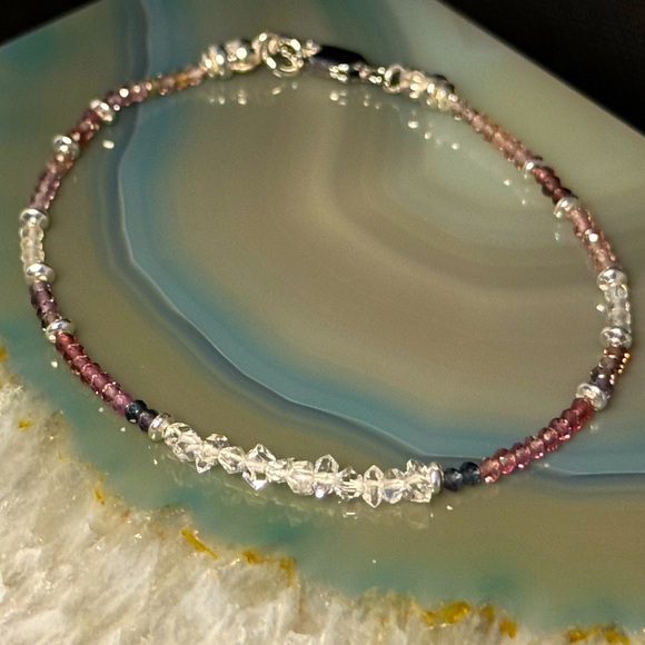 Herkimer Diamond, Tundura Sapphire set in Sterling Silver accent beads and clasp - Picture 4 of 7